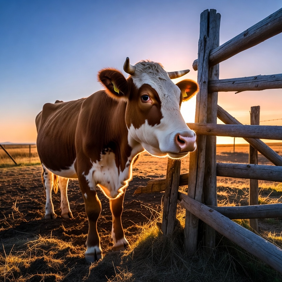 Cow peering through wooden fence Cow peering through wooden fence