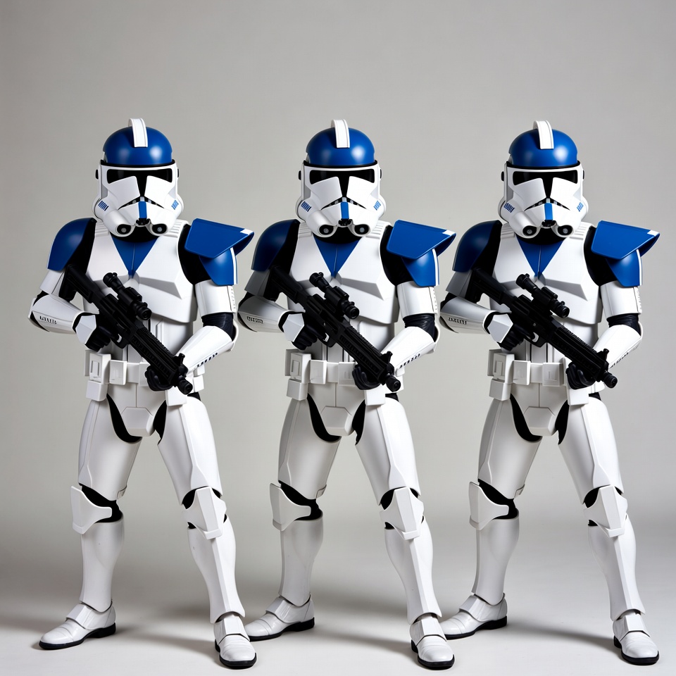 Three Blue Clone Troopers Standing Three Blue Clone Troopers Standing