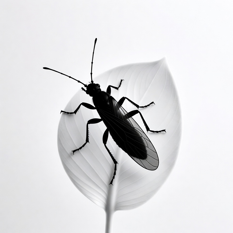 Black bug on white leaf Black bug on white leaf