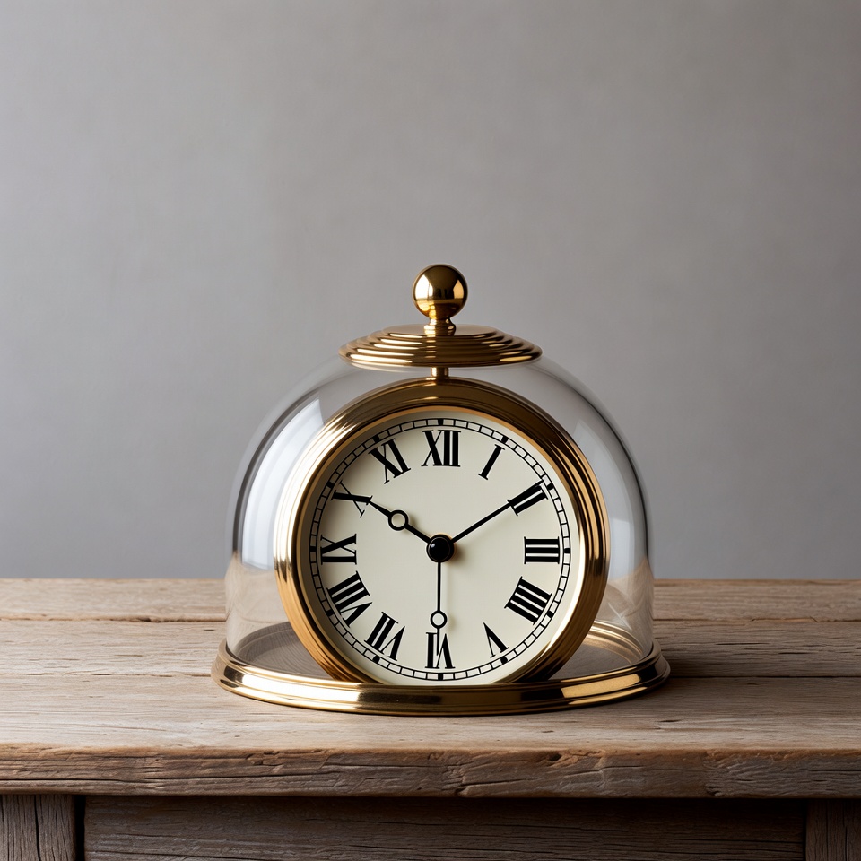 Gold Clock Under Glass Dome Gold Clock Under Glass Dome