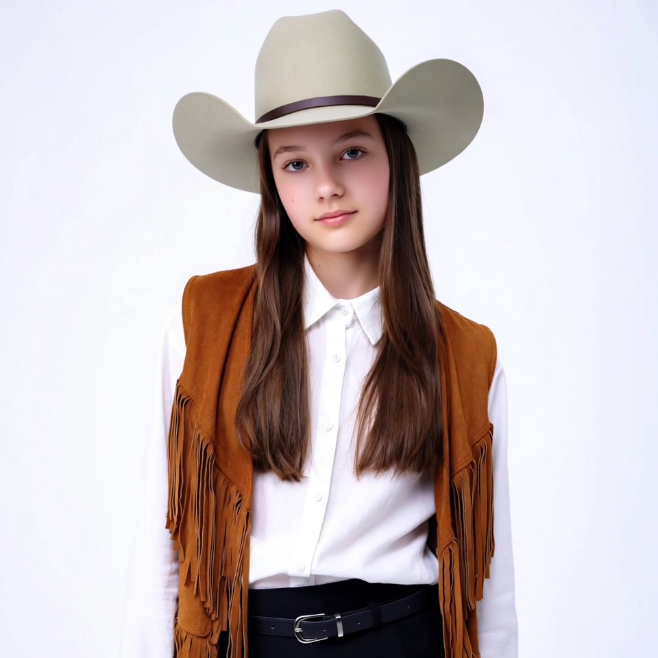 Girl wearing cowboy hat and vest Girl wearing cowboy hat and vest