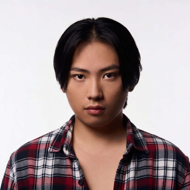 Asian man in plaid shirt Asian man in plaid shirt