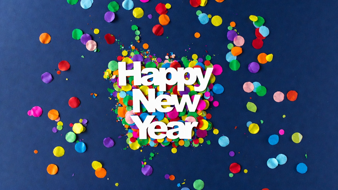Happy New Year confetti on blue Happy New Year confetti on blue