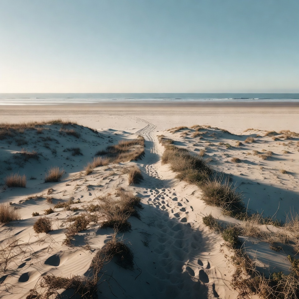 Footprints path through beach dunes Footprints path through beach dunes