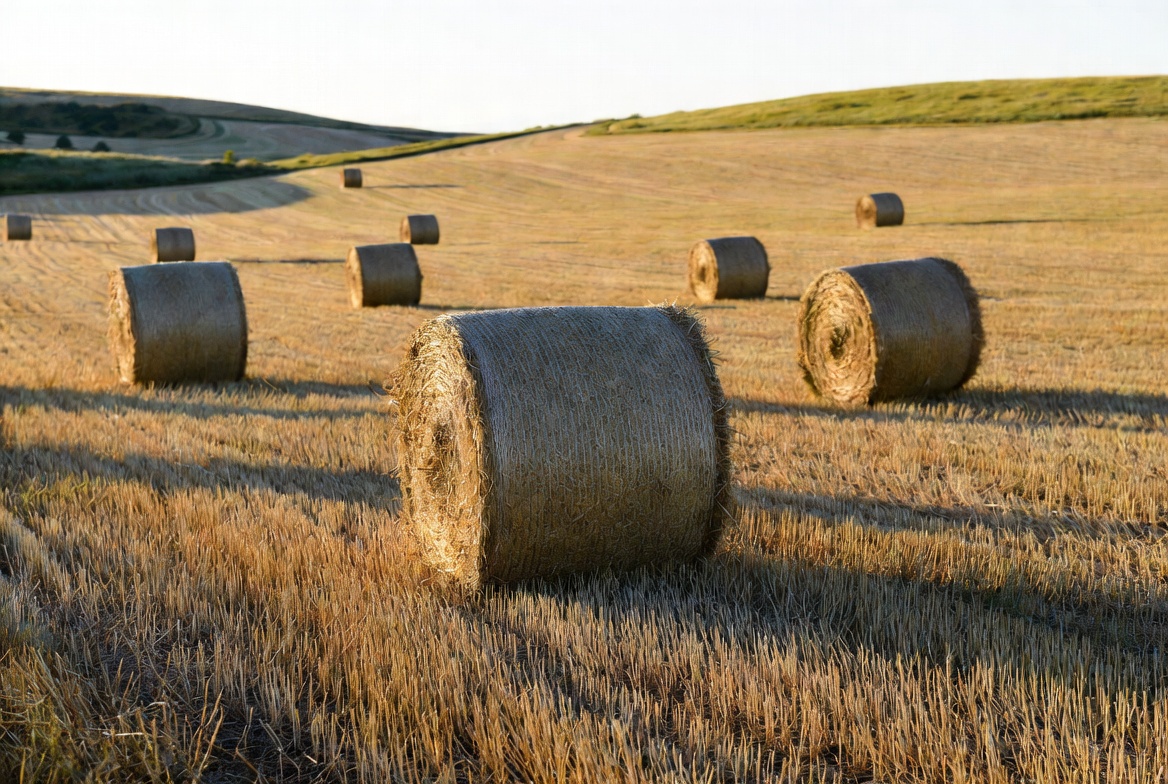 Hay bales in golden field Hay bales in golden field