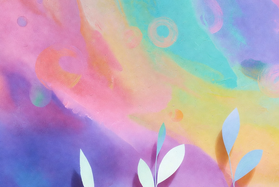 Paper-cut leaves on watercolor background Paper-cut leaves on watercolor background