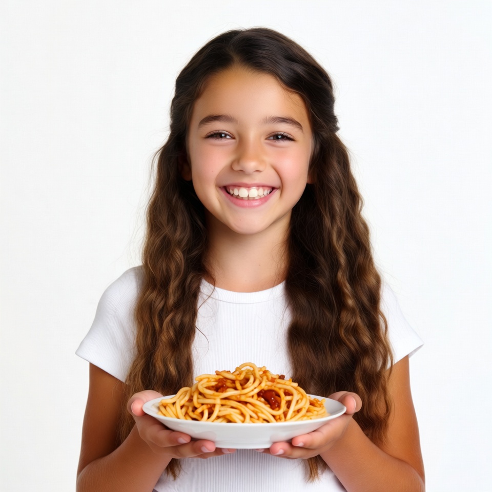 Girl holding spaghetti plate Girl holding spaghetti plate