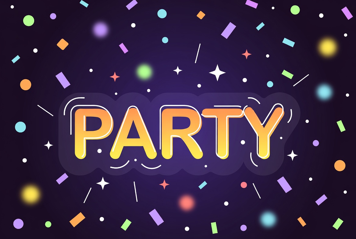 Colorful Party Text with Confetti Colorful Party Text with Confetti