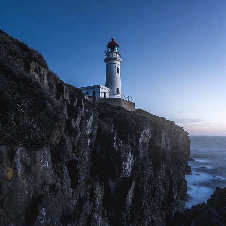 White lighthouse on coastal cliff White lighthouse on coastal cliff