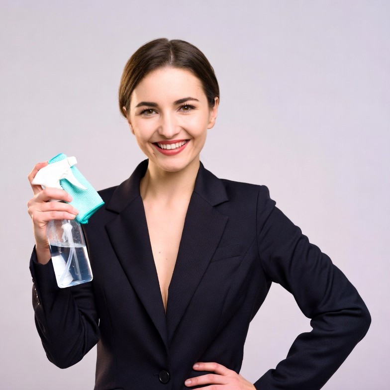 Woman holding spray bottle cleaner Woman holding spray bottle cleaner