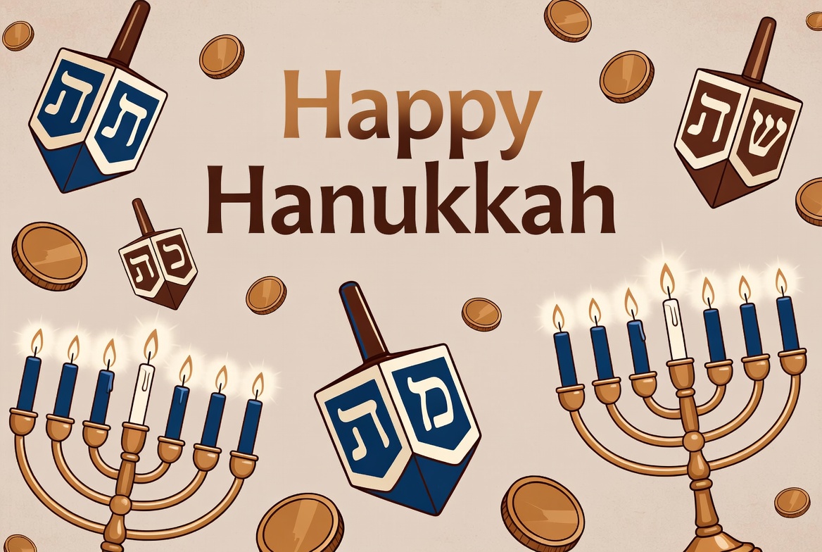 Happy Hanukkah Dreidels Menorah Happy Hanukkah Dreidels Menorah