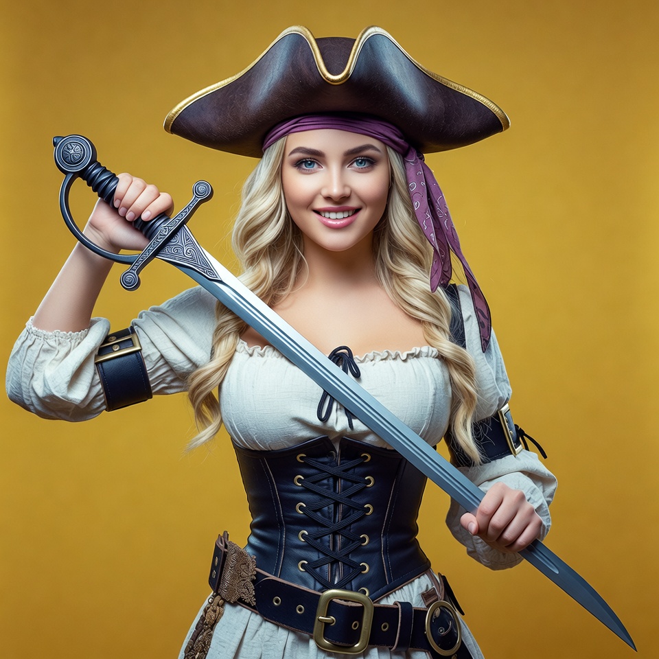 Blonde pirate woman holding sword Blonde pirate woman holding sword