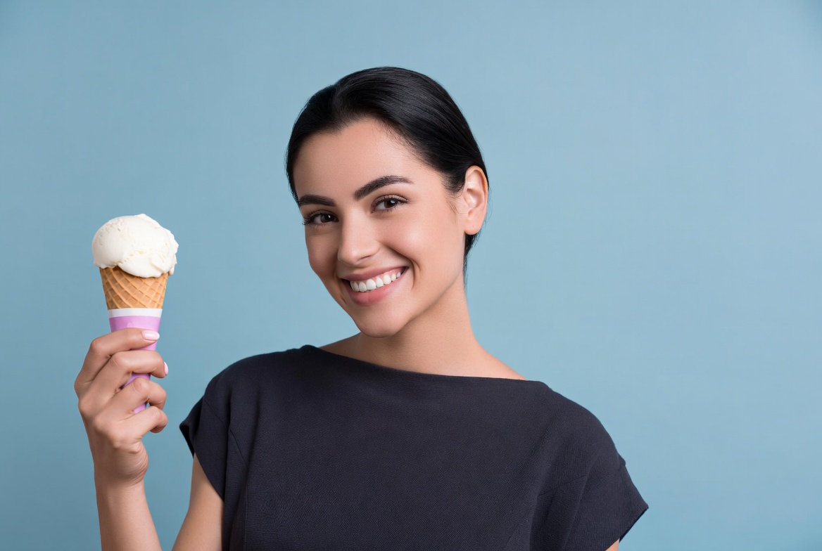 Woman holding vanilla ice cream cone Woman holding vanilla ice cream cone