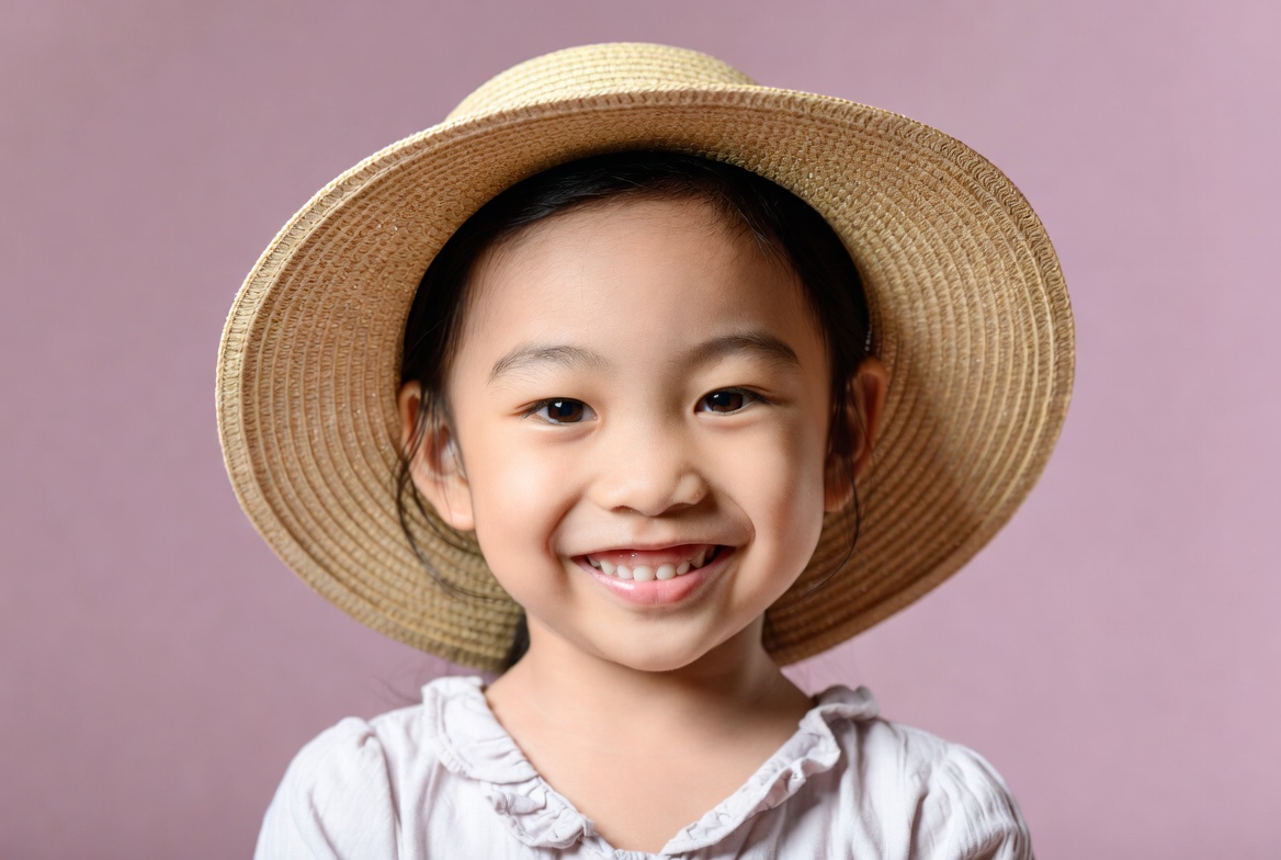 Asian girl smiling in straw hat Asian girl smiling in straw hat
