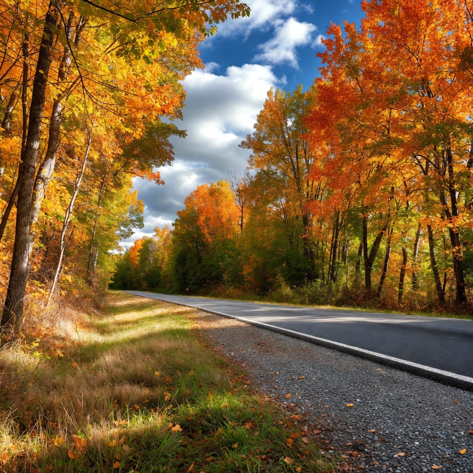 Autumn Road Through Orange Forest Autumn Road Through Orange Forest