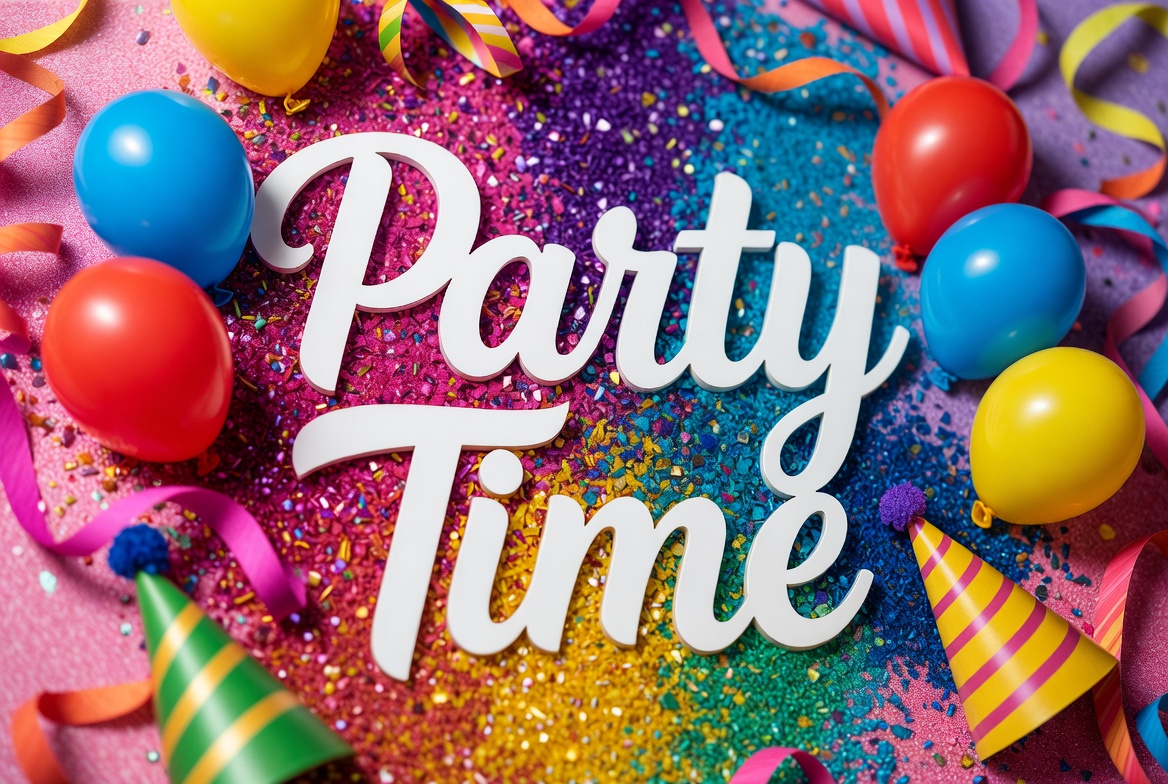 Party Time Text with Balloons Party Time Text with Balloons