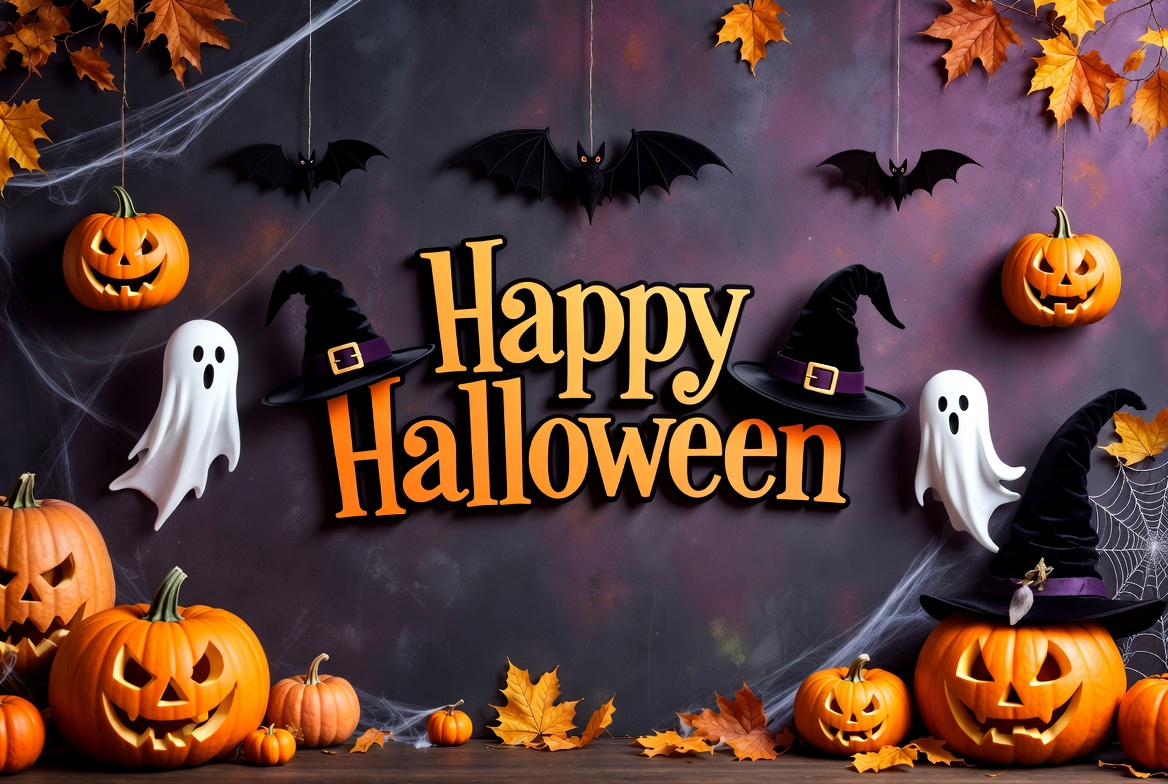 Happy Halloween with Pumpkins and Ghosts Happy Halloween with Pumpkins and Ghosts