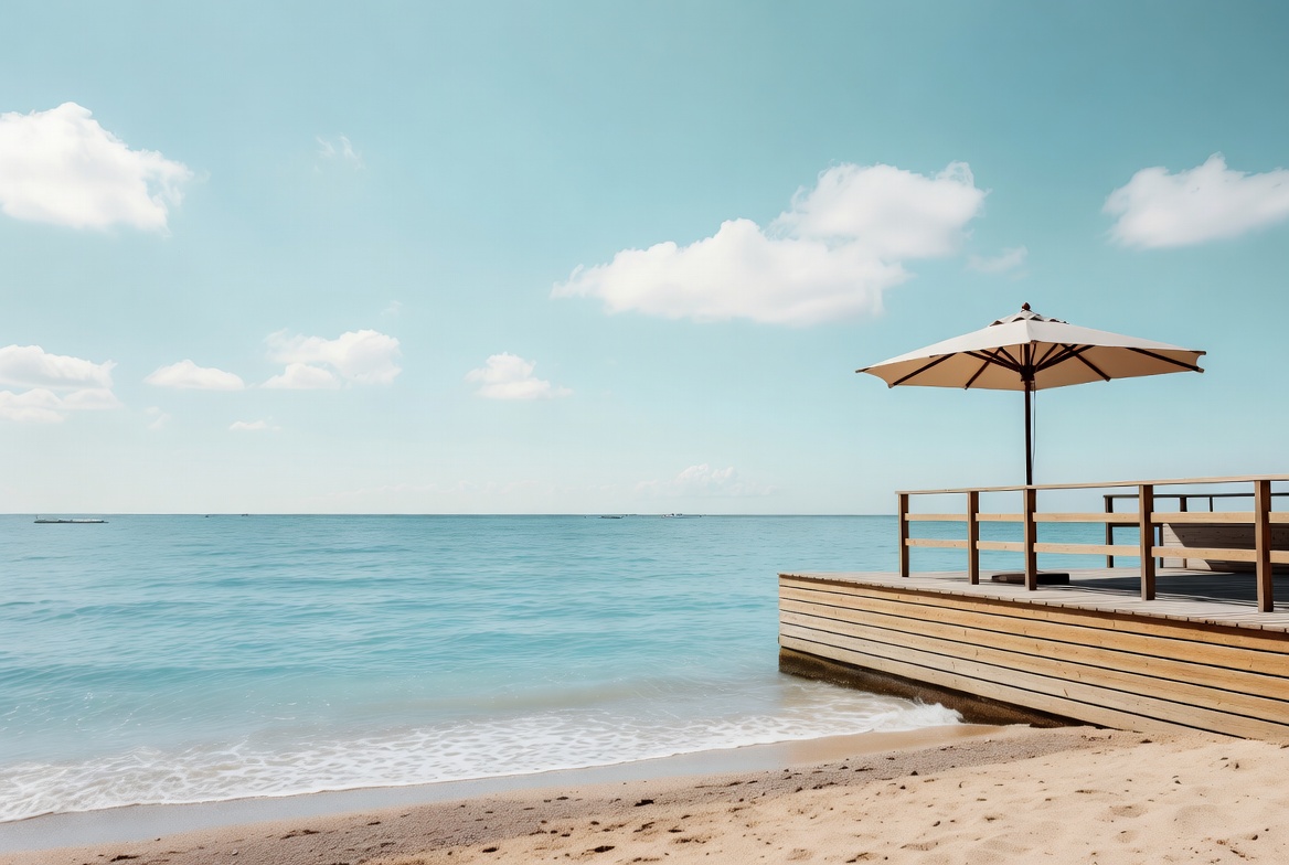 Beach Pier with Umbrella and Ocean Beach Pier with Umbrella and Ocean