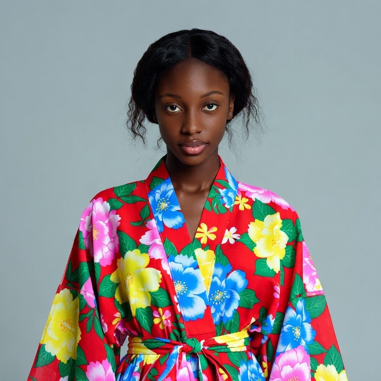 African-American woman in colorful kimono African-American woman in colorful kimono