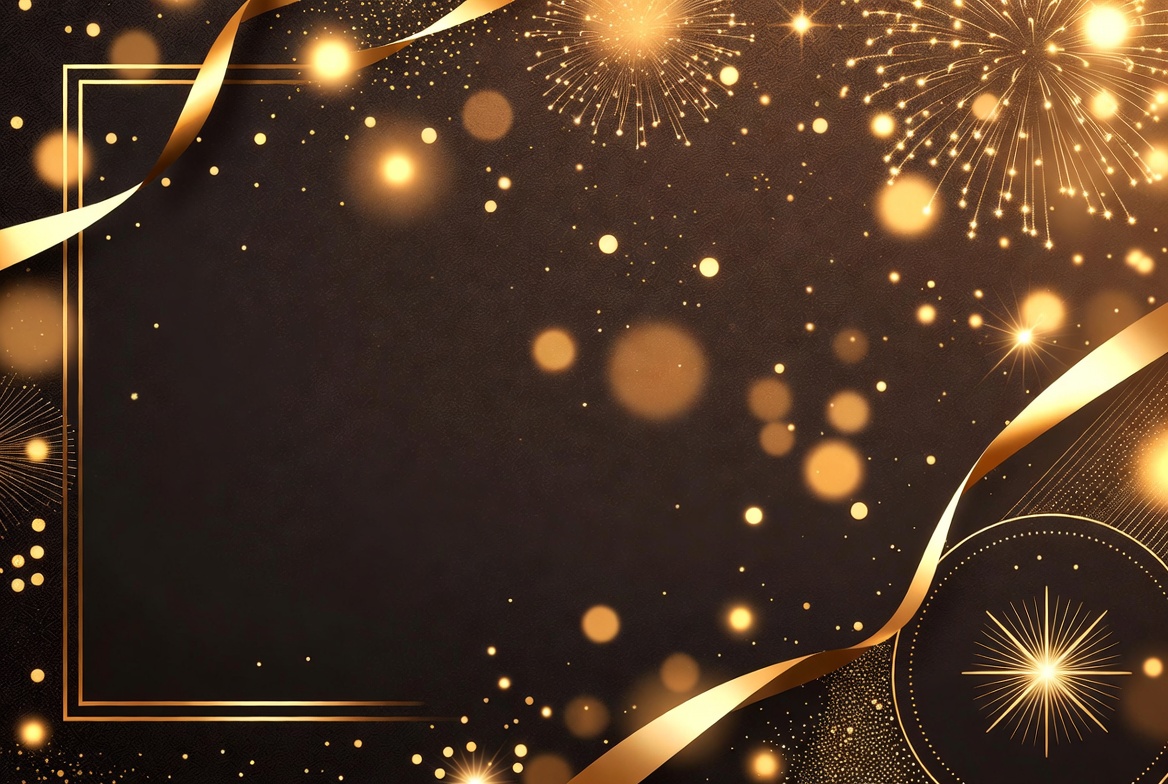 Golden fireworks with ribbons frame Golden fireworks with ribbons frame