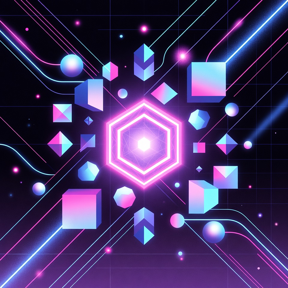 Glowing Neon Geometric Shapes Grid Glowing Neon Geometric Shapes Grid