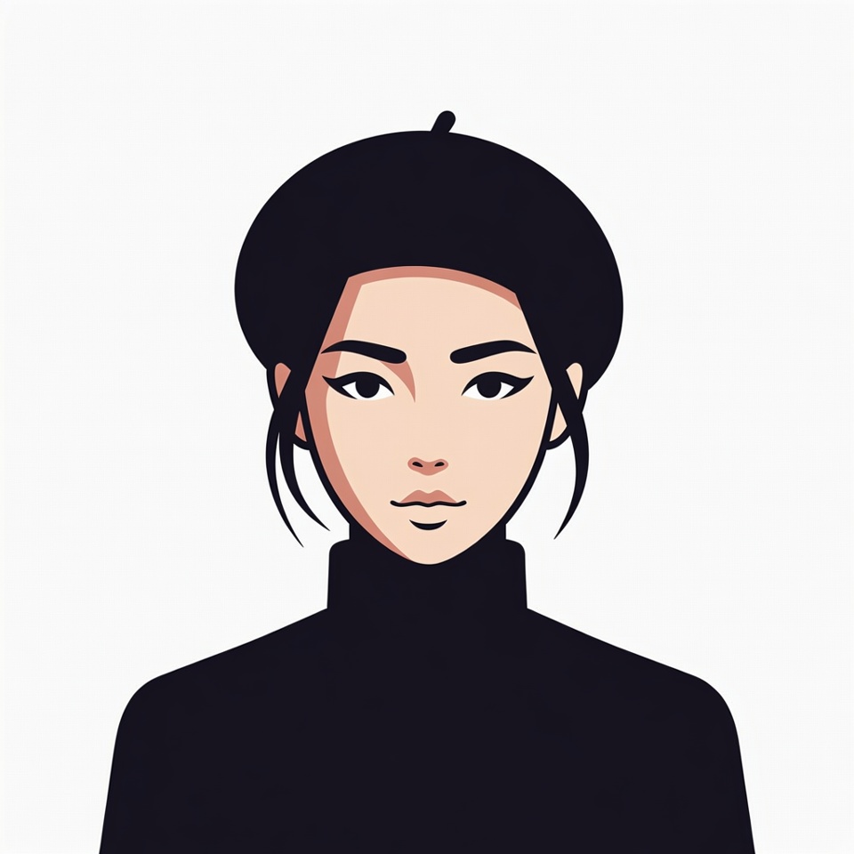 Asian woman wearing black beret Asian woman wearing black beret