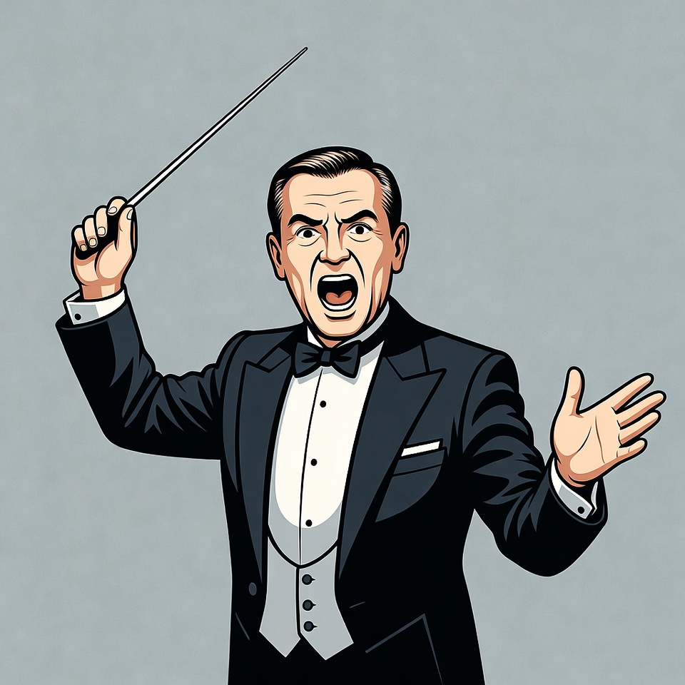 Man conducting orchestra with baton Man conducting orchestra with baton