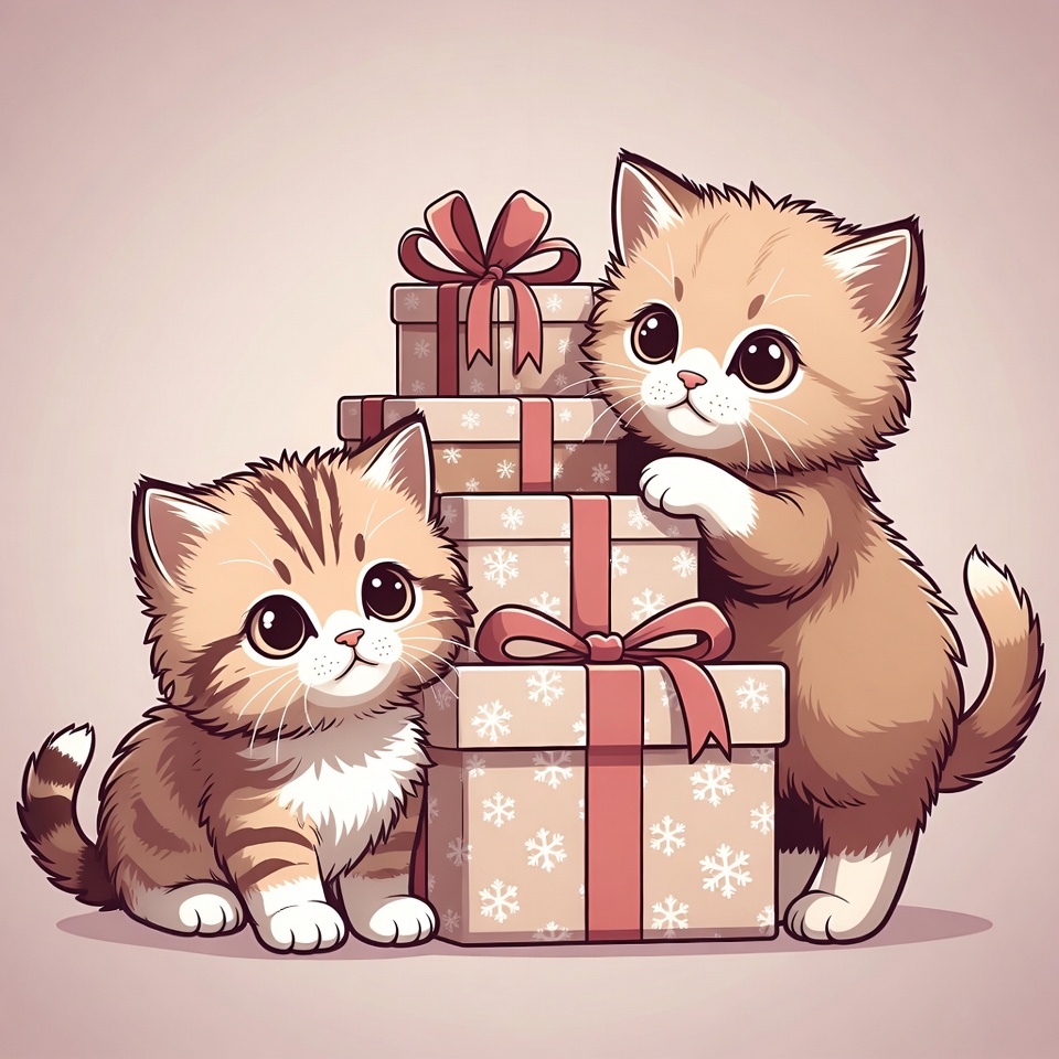 Kittens with Christmas Gift Stack Kittens with Christmas Gift Stack