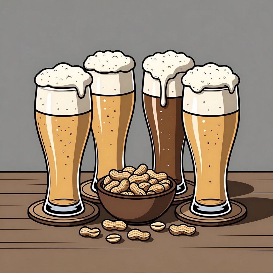 Four Beer Glasses with Peanuts Four Beer Glasses with Peanuts