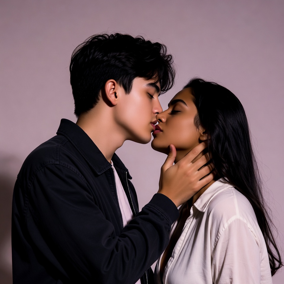 Asian couple kissing passionately Asian couple kissing passionately