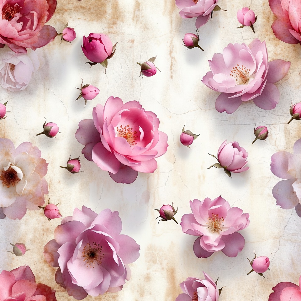 Pink Roses on Vintage Paper Texture Pink Roses on Vintage Paper Texture