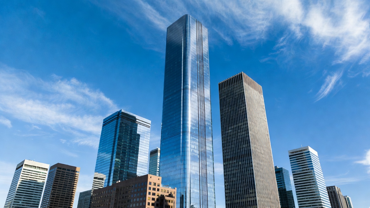 Modern skyscrapers against blue sky Modern skyscrapers against blue sky