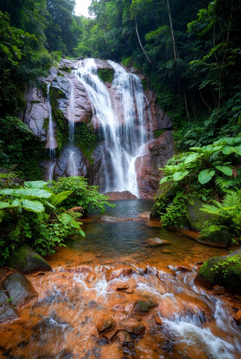 Majestic waterfall in lush rainforest Majestic waterfall in lush rainforest