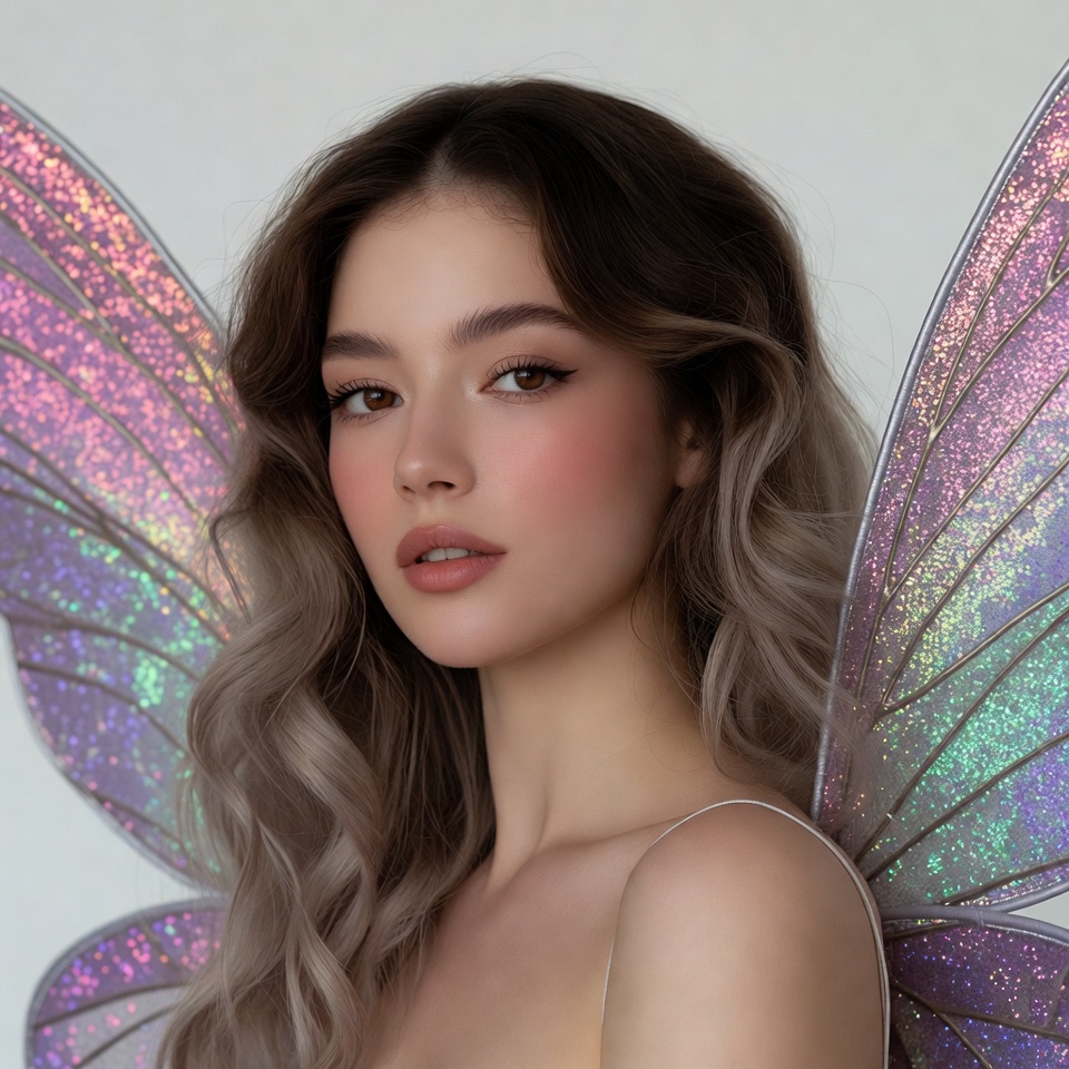 Woman with glittery fairy wings Woman with glittery fairy wings