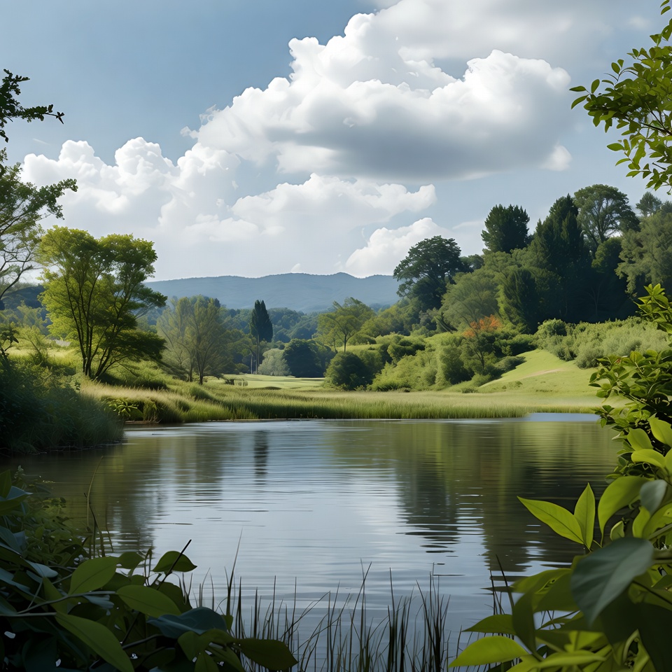Serene Golf Course Lake with Mountains Serene Golf Course Lake with Mountains