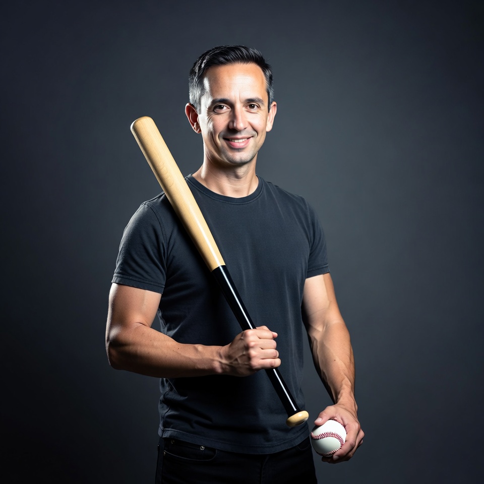 Man holding baseball bat and ball Man holding baseball bat and ball