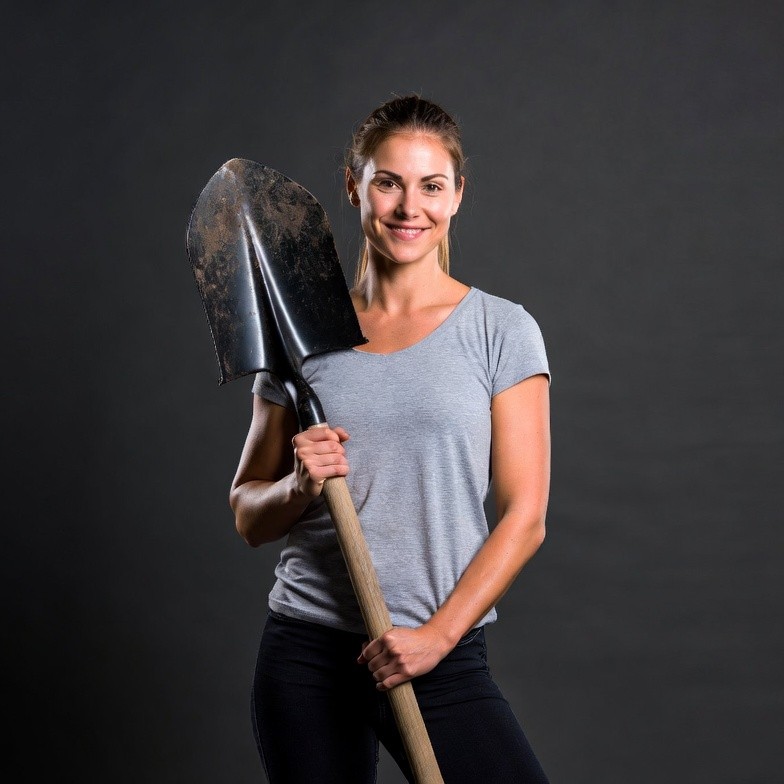 Woman holding shovel Woman holding shovel