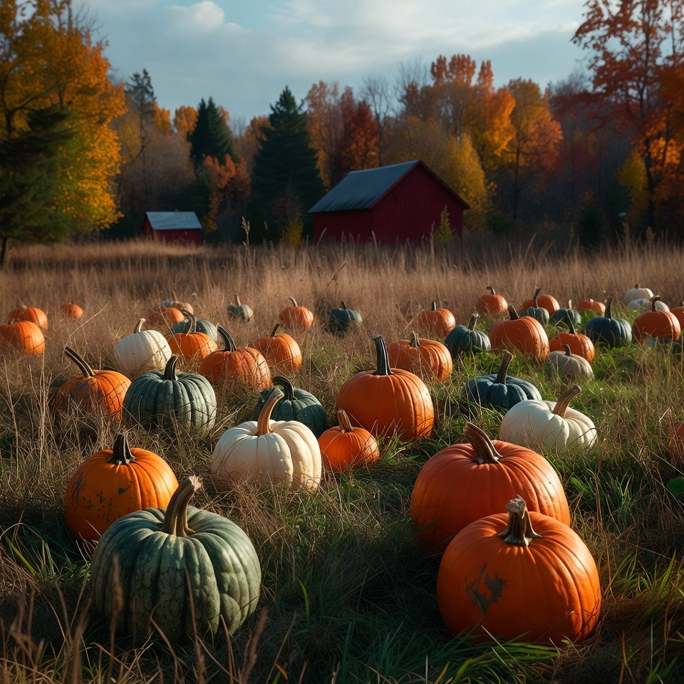 Colorful Pumpkins in Autumn Field Colorful Pumpkins in Autumn Field