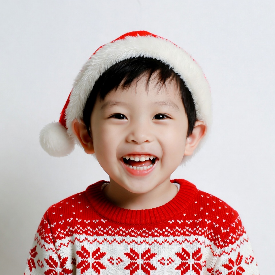 Asian boy smiling in Santa hat Asian boy smiling in Santa hat