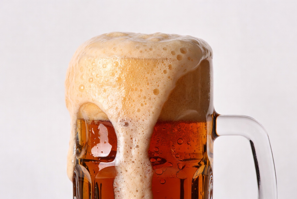 Beer mug with overflowing foam Beer mug with overflowing foam