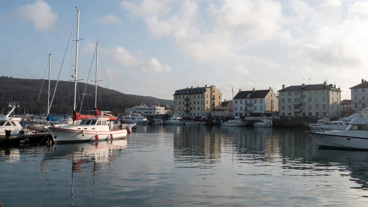 Boats in Harbor with Colorful Houses Boats in Harbor with Colorful Houses