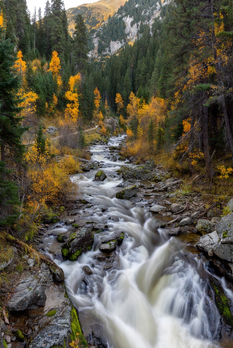 Autumn River Flowing Through Mountains Autumn River Flowing Through Mountains