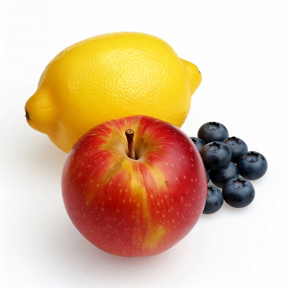 Lemon, Red Apple, and Blueberries Lemon, Red Apple, and Blueberries