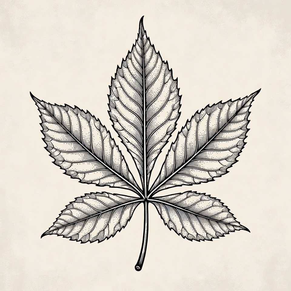 Detailed Horse Chestnut Leaf Illustration Detailed Horse Chestnut Leaf Illustration