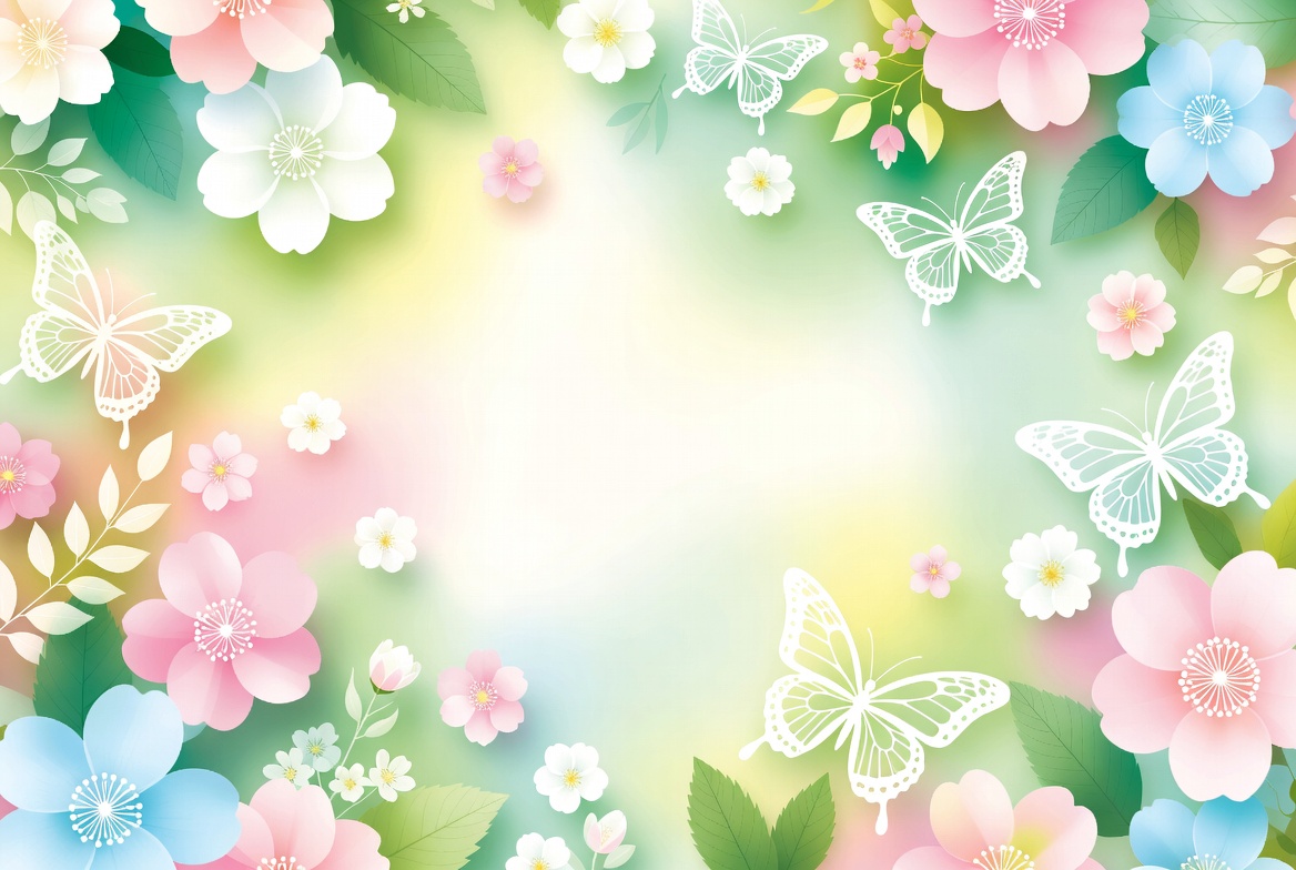 Pink Flowers and Butterflies Illustration Pink Flowers and Butterflies Illustration