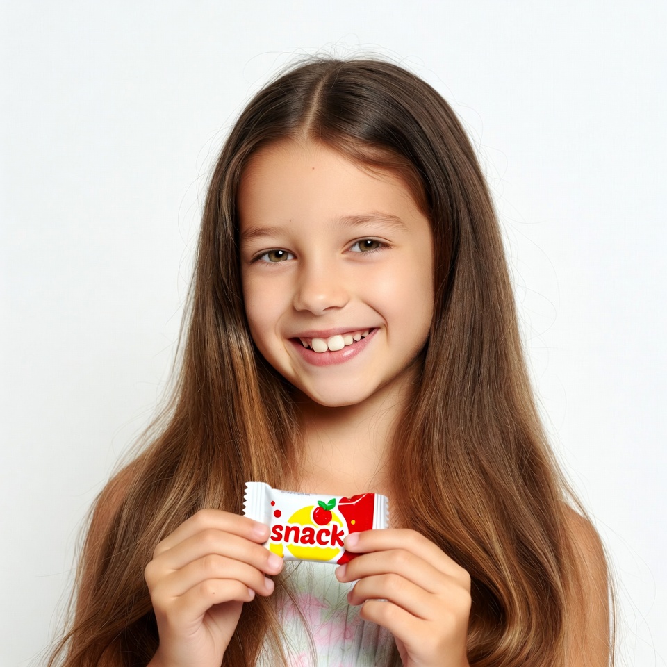 Girl holding snack bar Girl holding snack bar