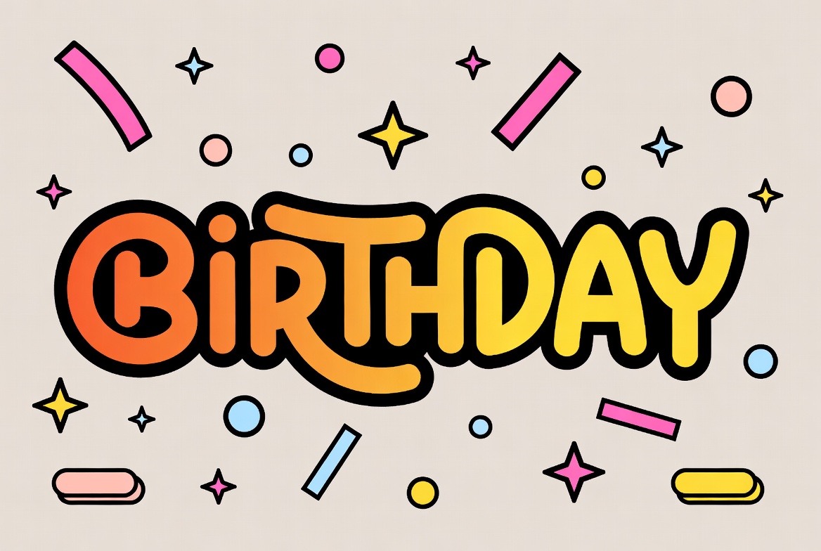 Colorful Birthday Text with Confetti Colorful Birthday Text with Confetti