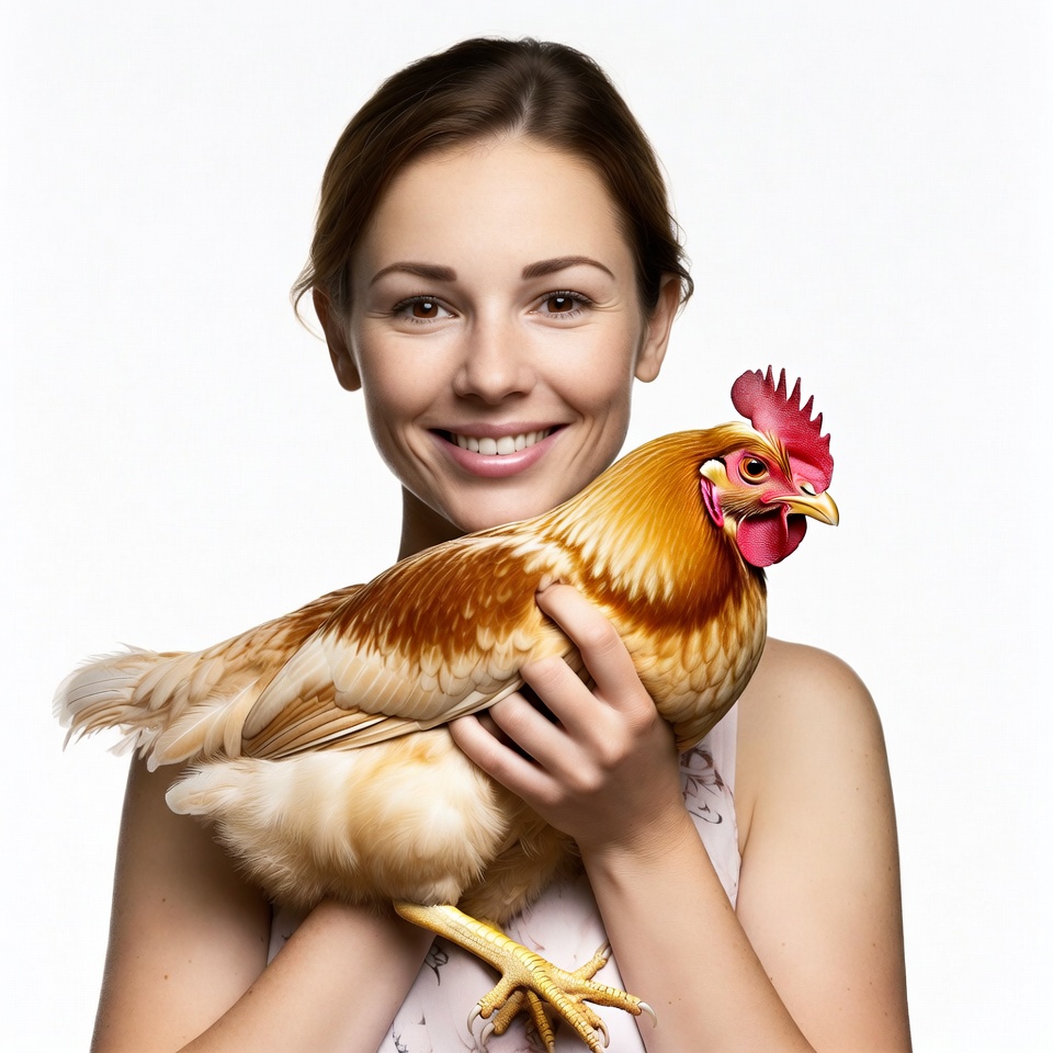 Woman holding smiling chicken Woman holding smiling chicken