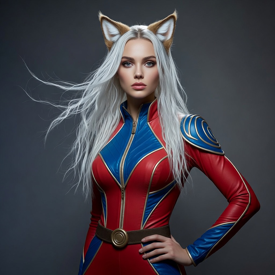 Woman in red fox ears cosplay suit Woman in red fox ears cosplay suit