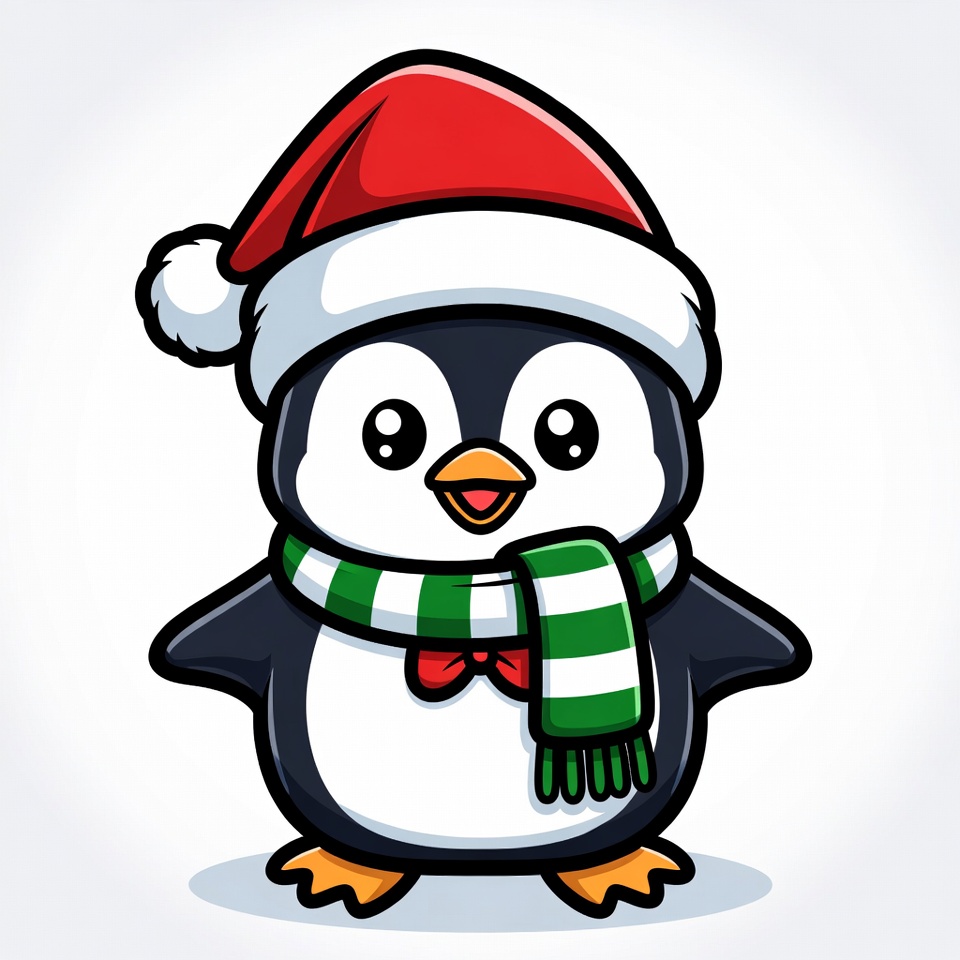 Cute Penguin Wearing Santa Hat Scarf Cute Penguin Wearing Santa Hat Scarf